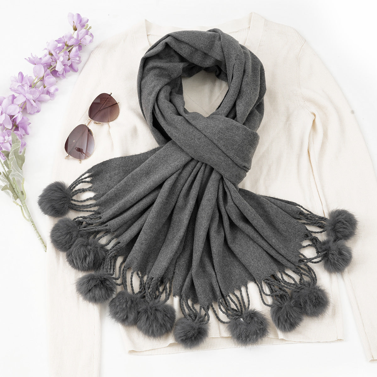 Pompoms Fall Fashion Scarf