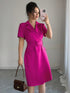 Magenta Solid Short Sleeves Dress