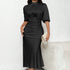 Mock Neck Satin Dress - JEXIE