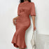 Mock Neck Satin Dress - JEXIE