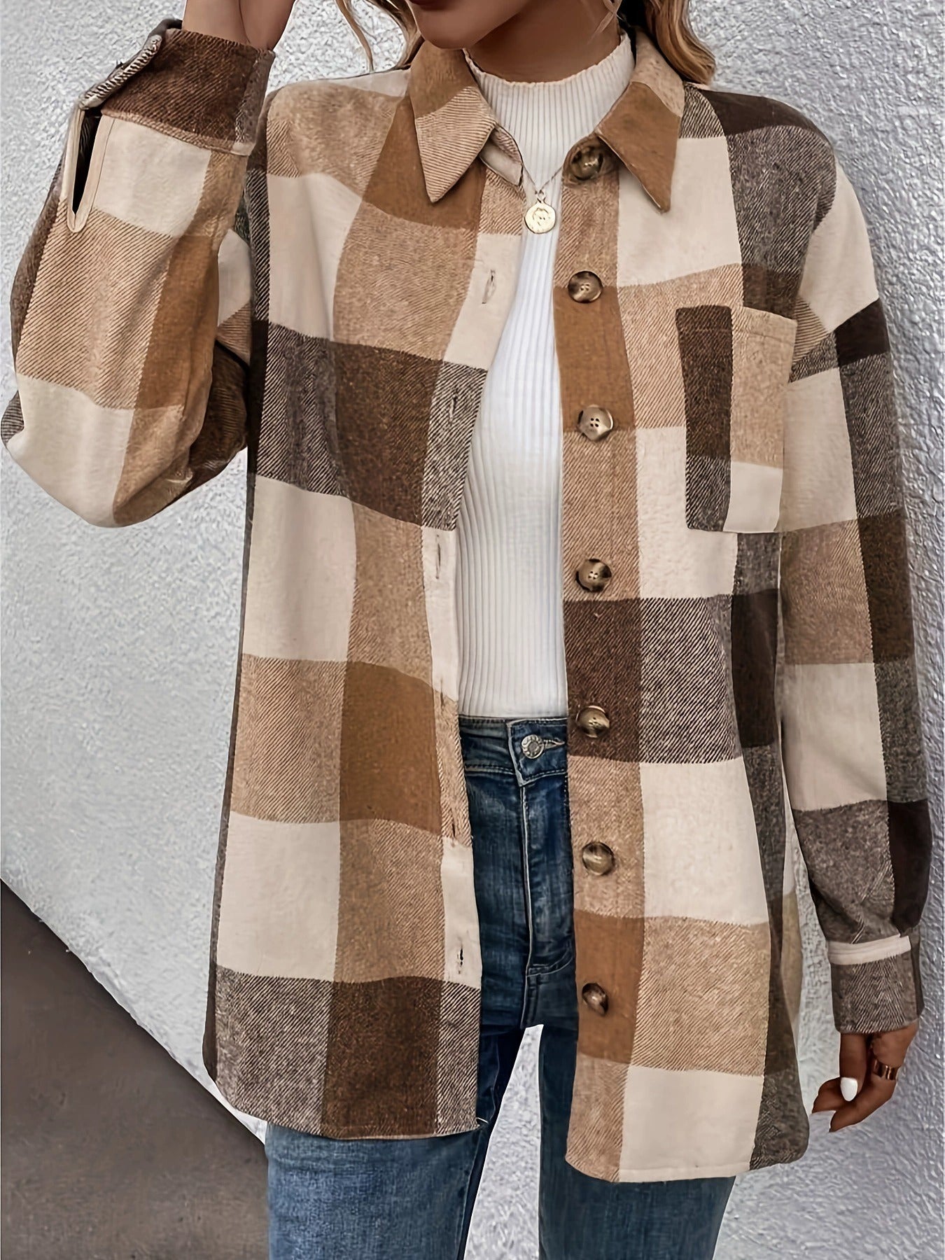 Brushed Plaid Lapel Shirt