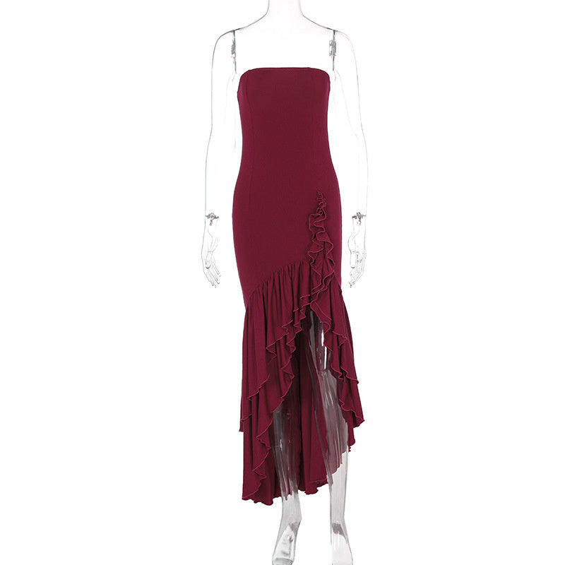 Off-Shoulder Tube Flounced Dress