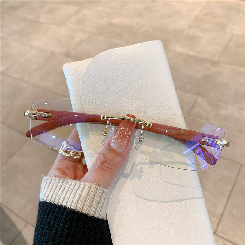 Frameless Wood Grain Leg Sunglasses
