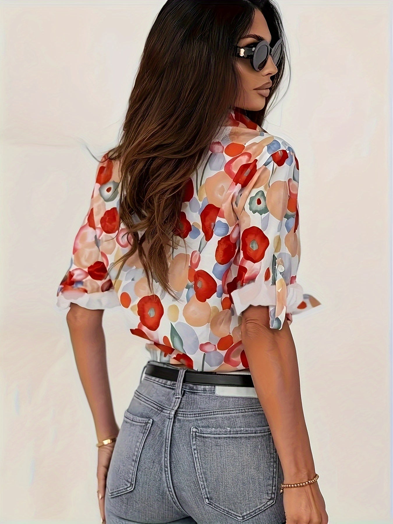 Plus Size Floral Print Button Shirt