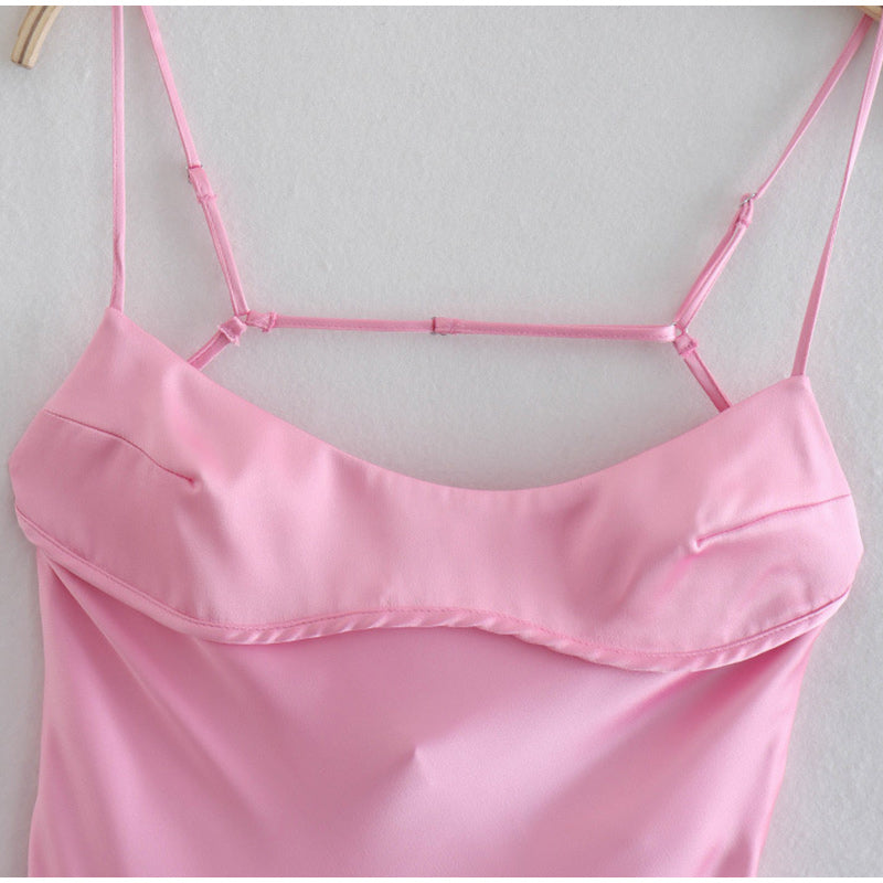 Backless Pink Satin Long Dress - JEXIE