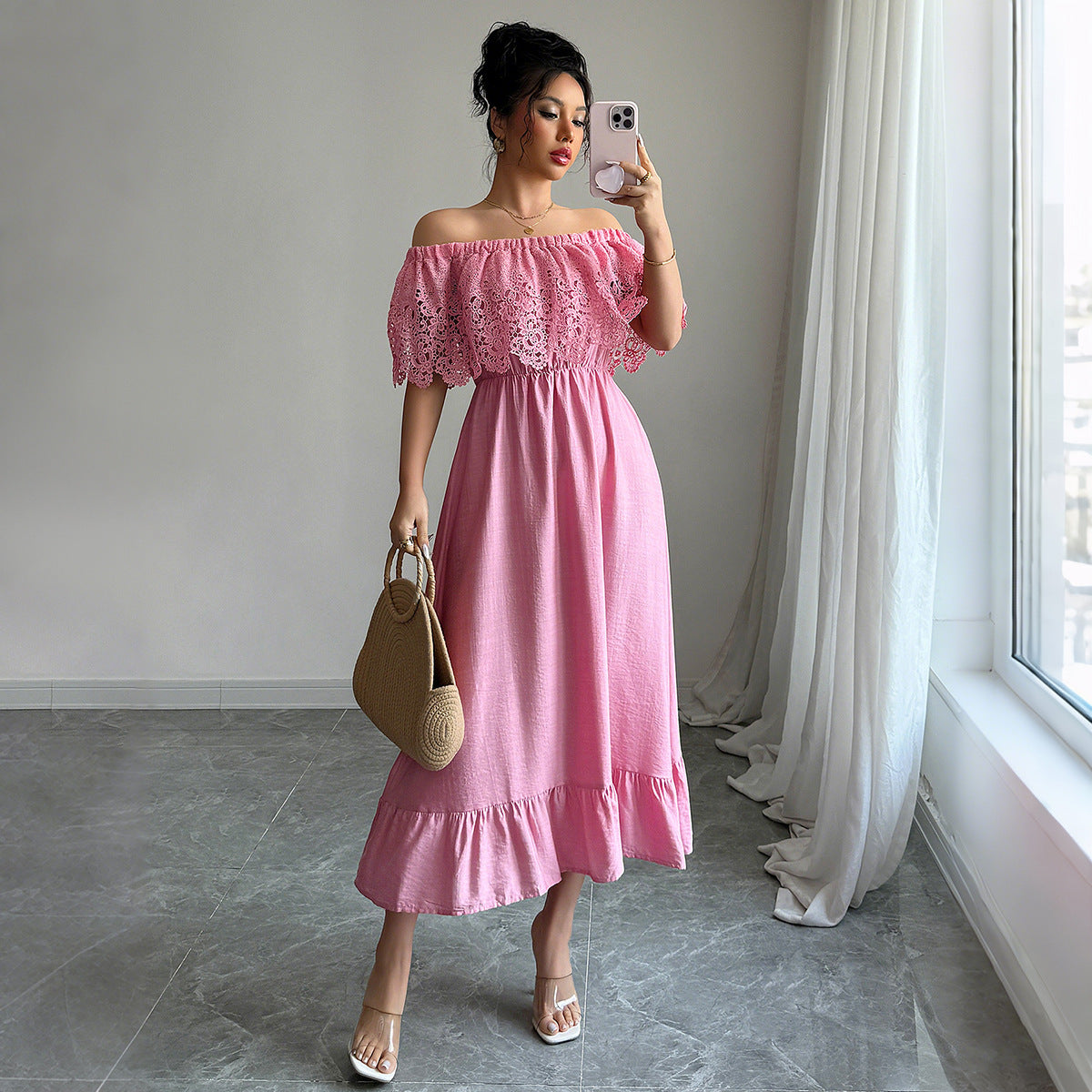Elegant Off-shoulder Lace A- Line Dress - JEXIE