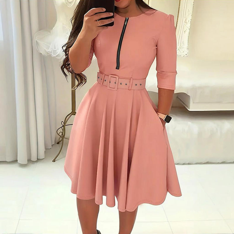 Midi A-Line Shift Belt Dress