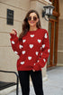 Loose Knit Heart Pattern Sweater - JEXIE