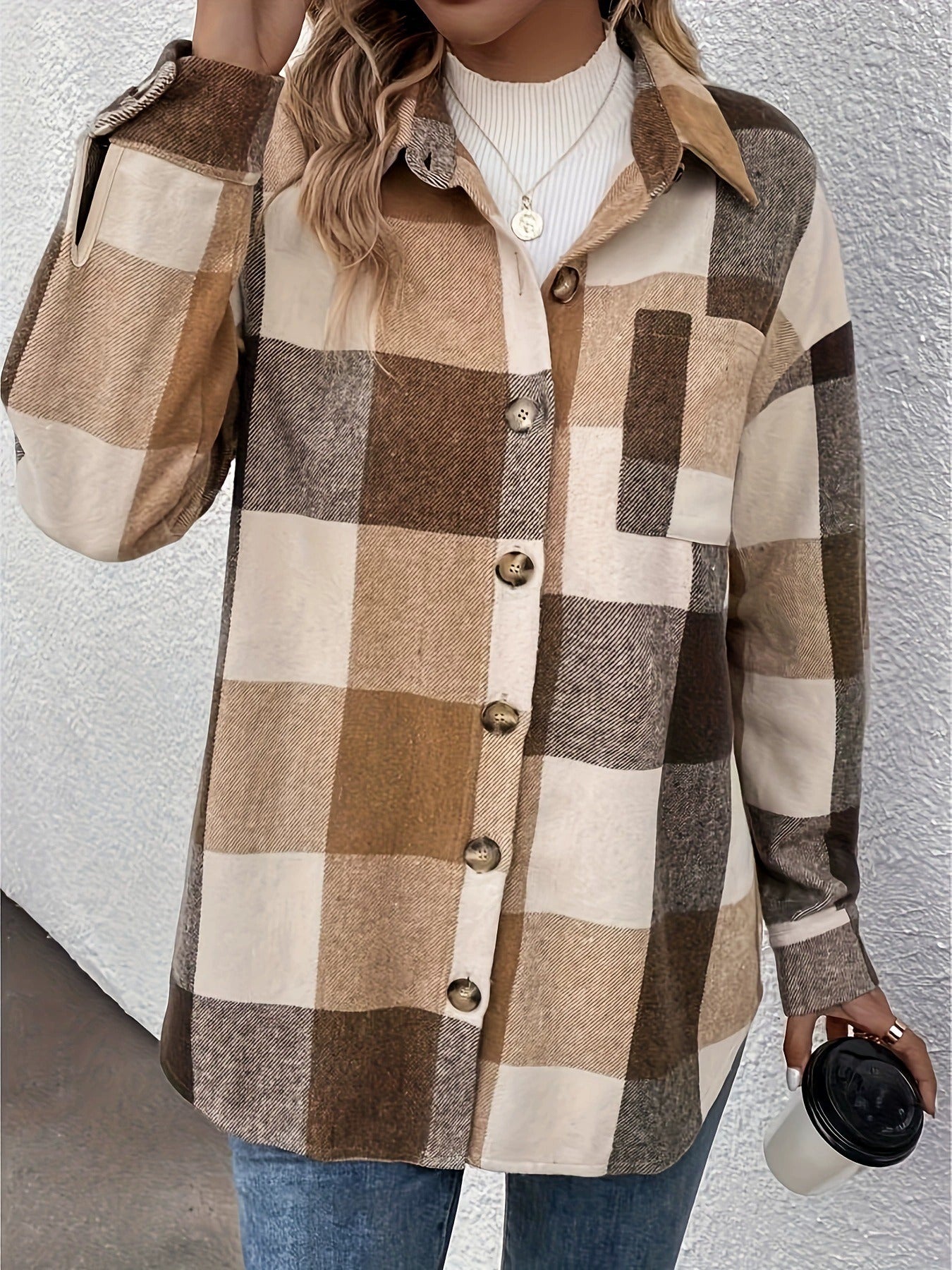 Brushed Plaid Lapel Shirt