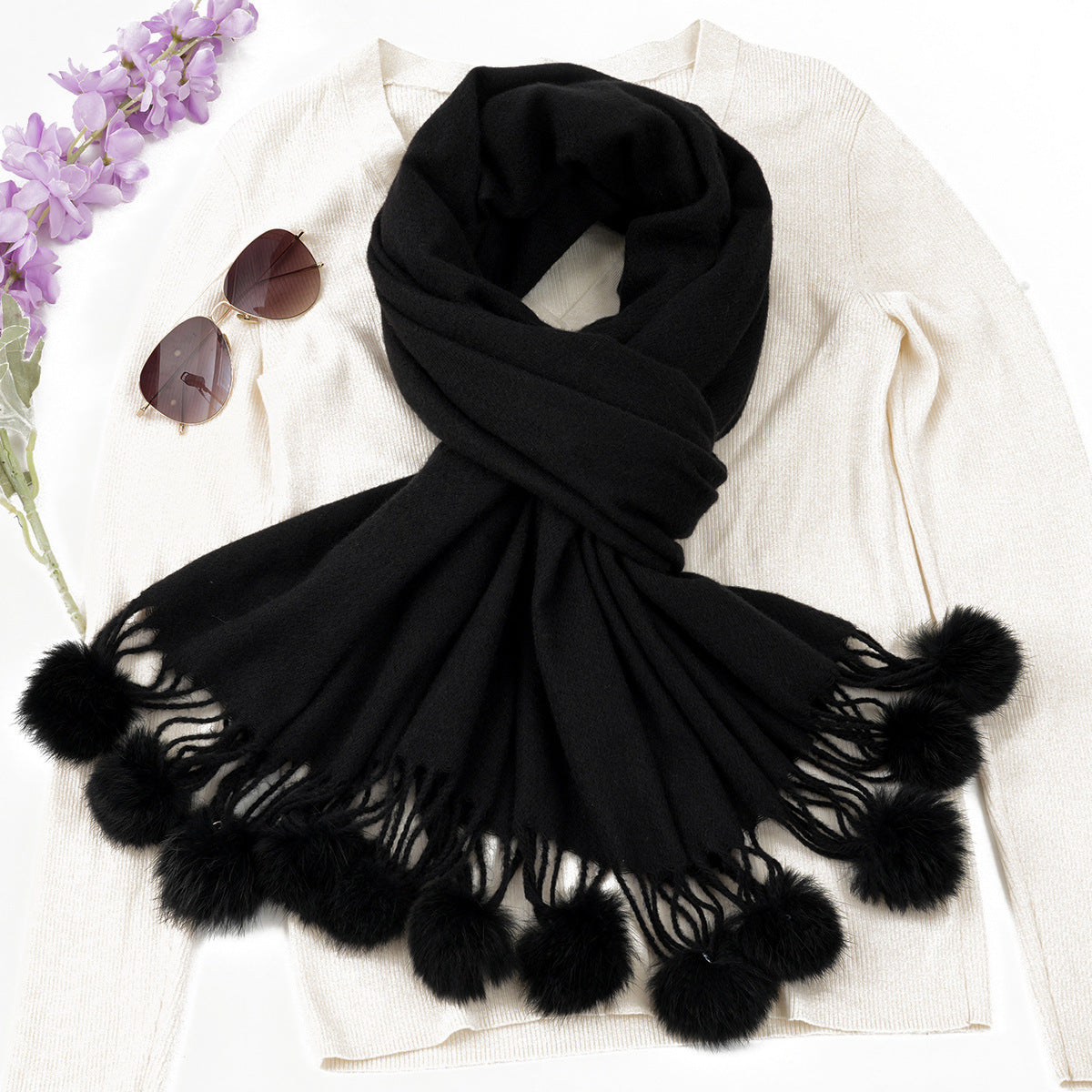 Pompoms Fall Fashion Scarf