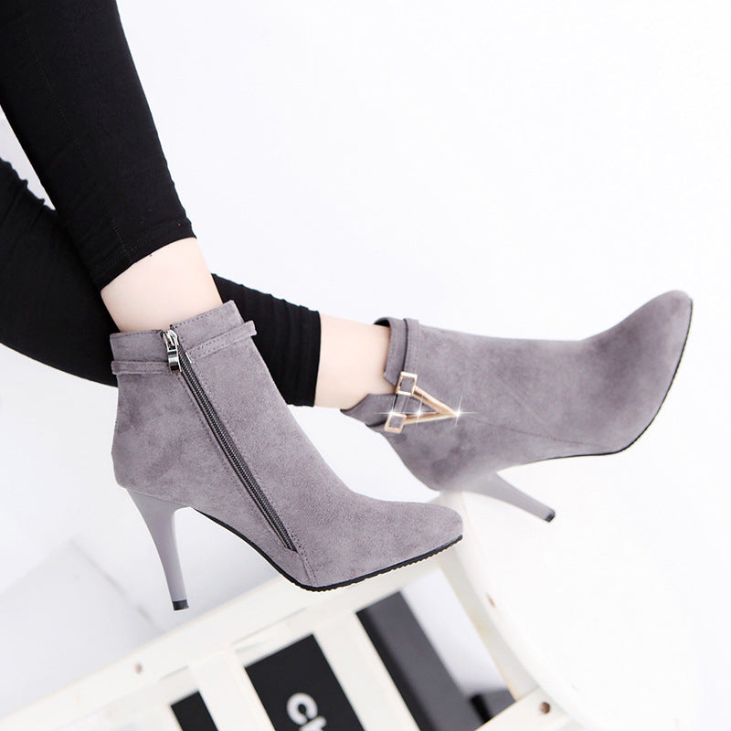 High Heel Faux Leather Ankle Boot