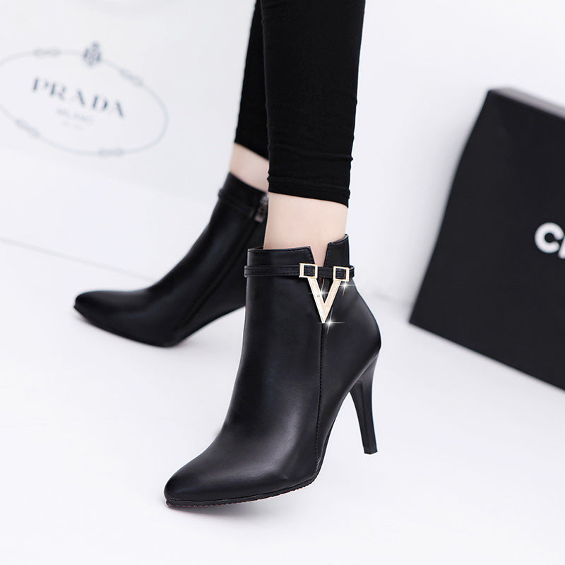 High Heel Faux Leather Ankle Boot