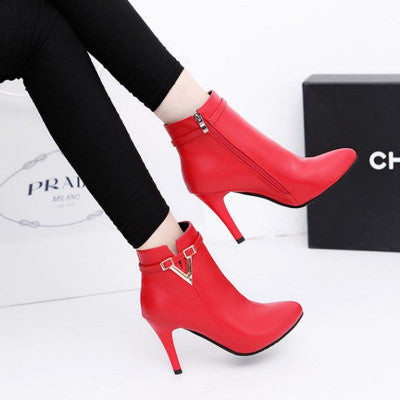 High Heel Faux Leather Ankle Boot