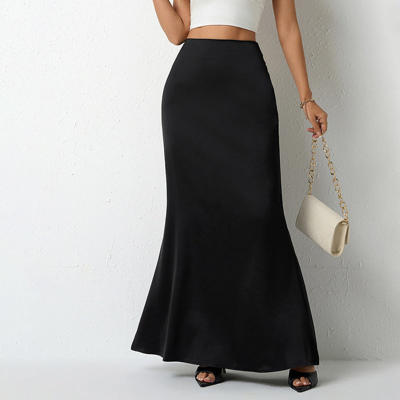 High Waist Flared Satin Long Skirt - JEXIE