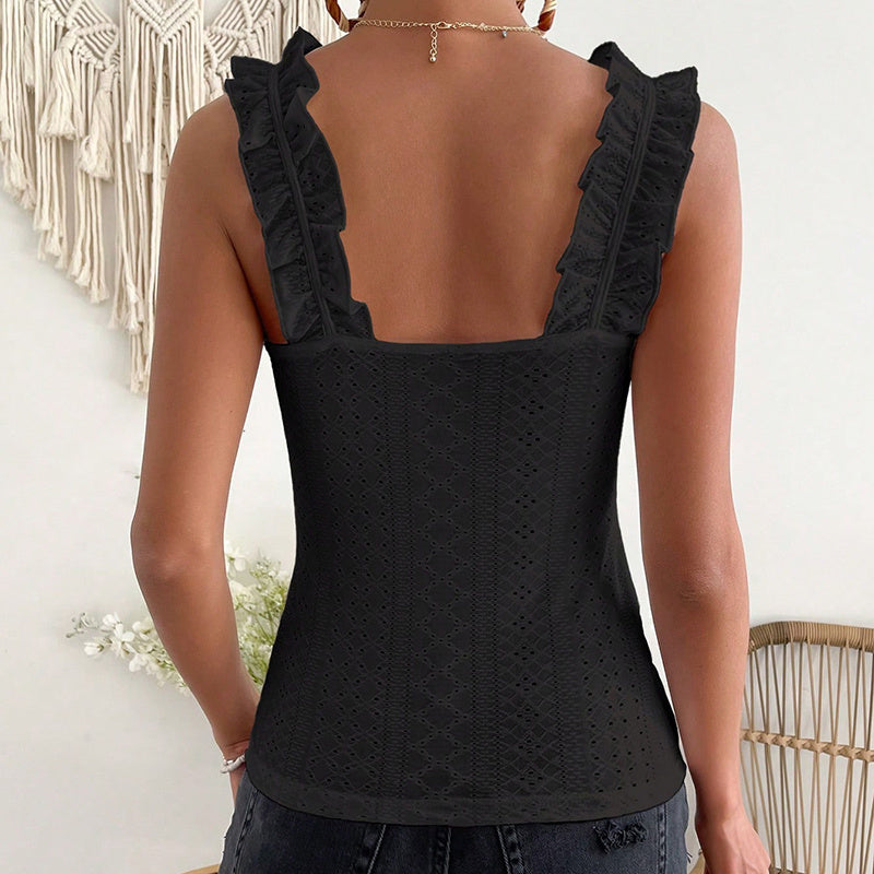 Ruffle Straps Eyelet Blouse - JEXIE