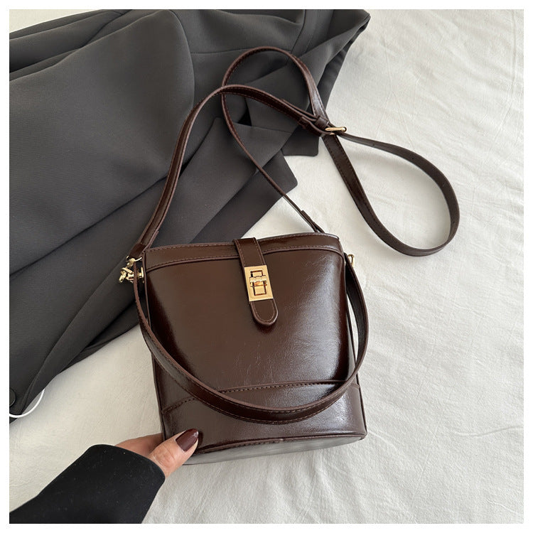 Small Leather Bucket Crossbody Bag - JEXIE