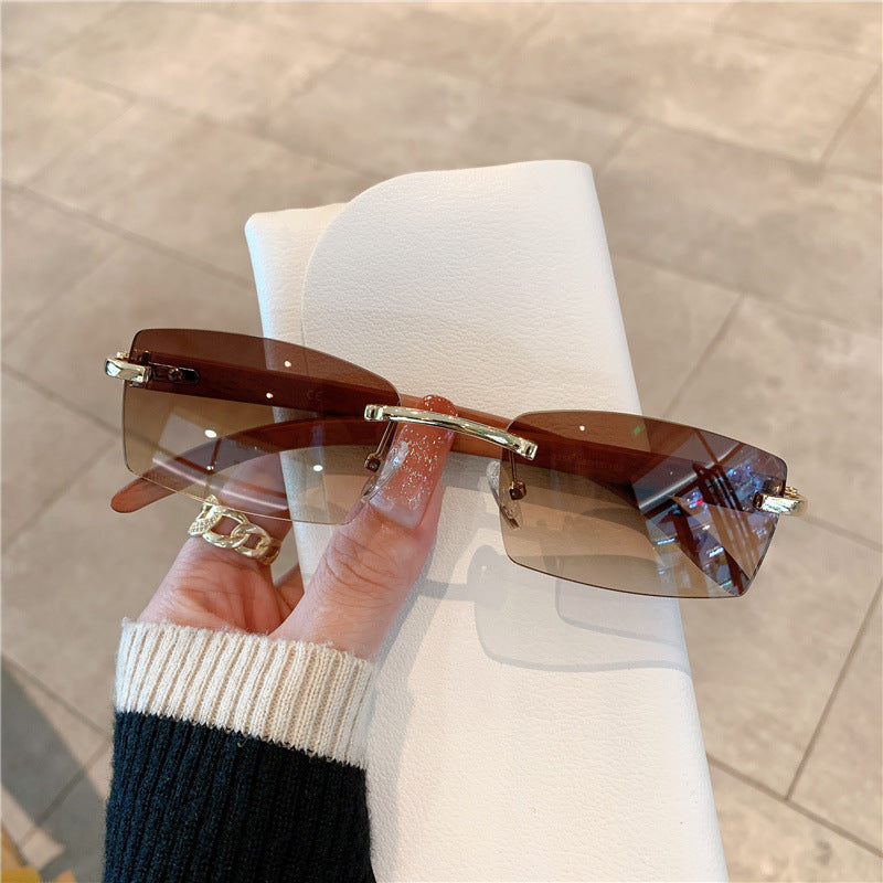 Frameless Wood Grain Leg Sunglasses