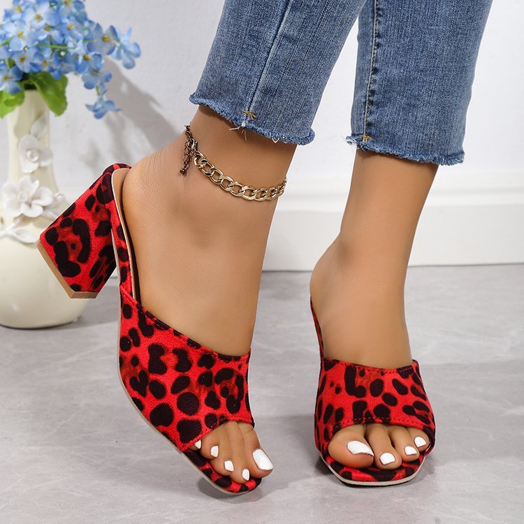Leopard Prints Chunky Heels Sandals