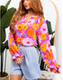 Rose Floral Prints Notched Neck Blouse