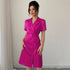 Magenta Solid Short Sleeves Dress