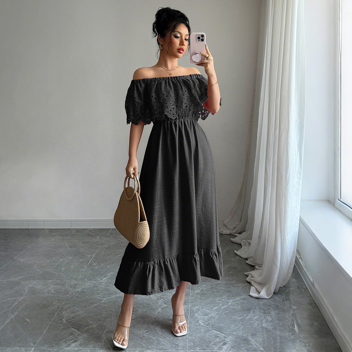 Elegant Off-shoulder Lace A- Line Dress - JEXIE
