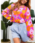 Rose Floral Prints Notched Neck Blouse