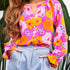 Rose Floral Prints Notched Neck Blouse