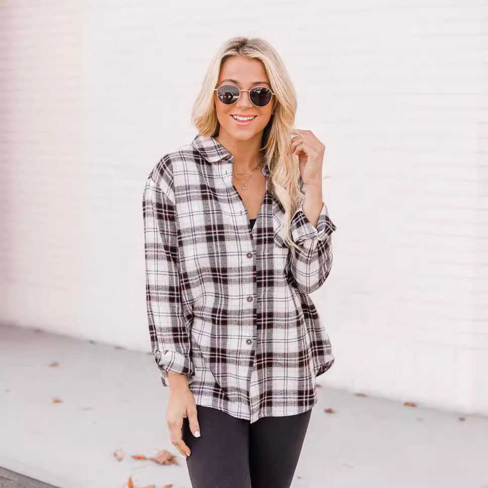 Pocketed Long Sleeve Plaid Shirt