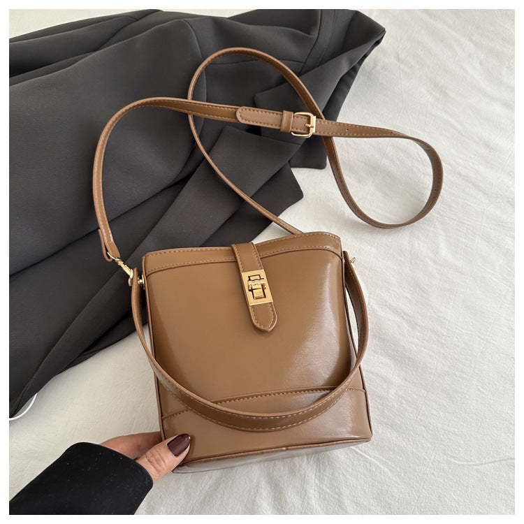 Small Leather Bucket Crossbody Bag - JEXIE