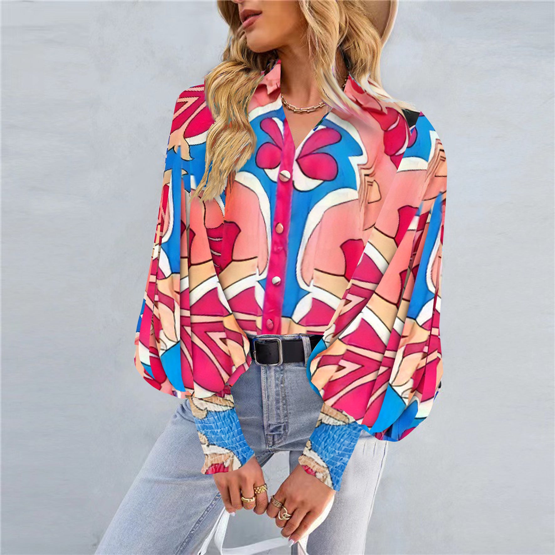 Colorful Prints Lantern Sleeve Shirt