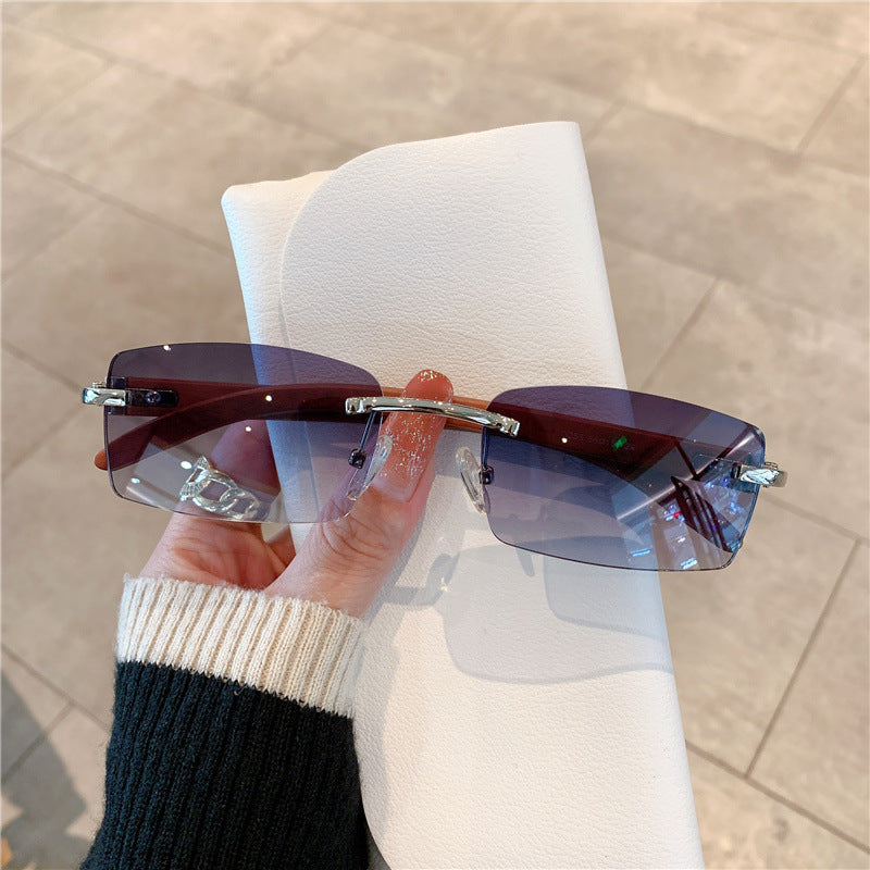 Frameless Wood Grain Leg Sunglasses