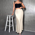 High Waist Flared Satin Long Skirt - JEXIE