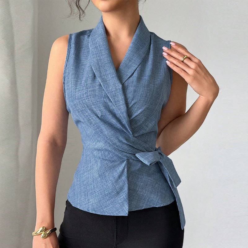 Side Knot Sleeveless Shirt Blouse