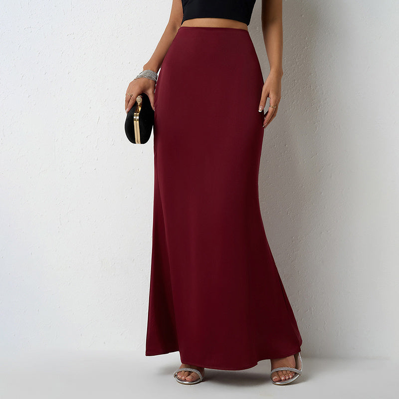 High Waist Flared Satin Long Skirt - JEXIE