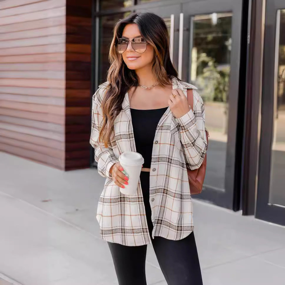 Pocketed Long Sleeve Plaid Shirt