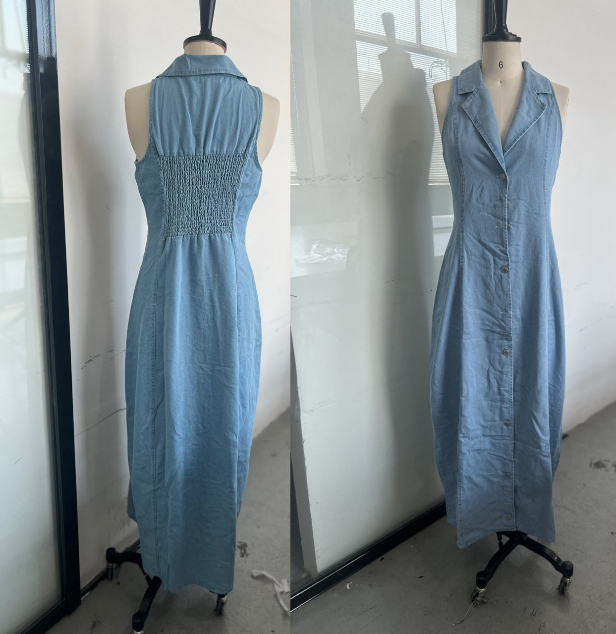 Buttons Down Long Denim Dress
