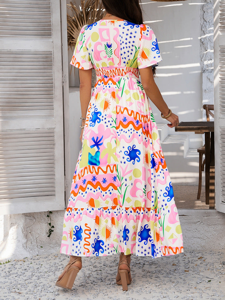 Colorful Patchwork V-neck Dress