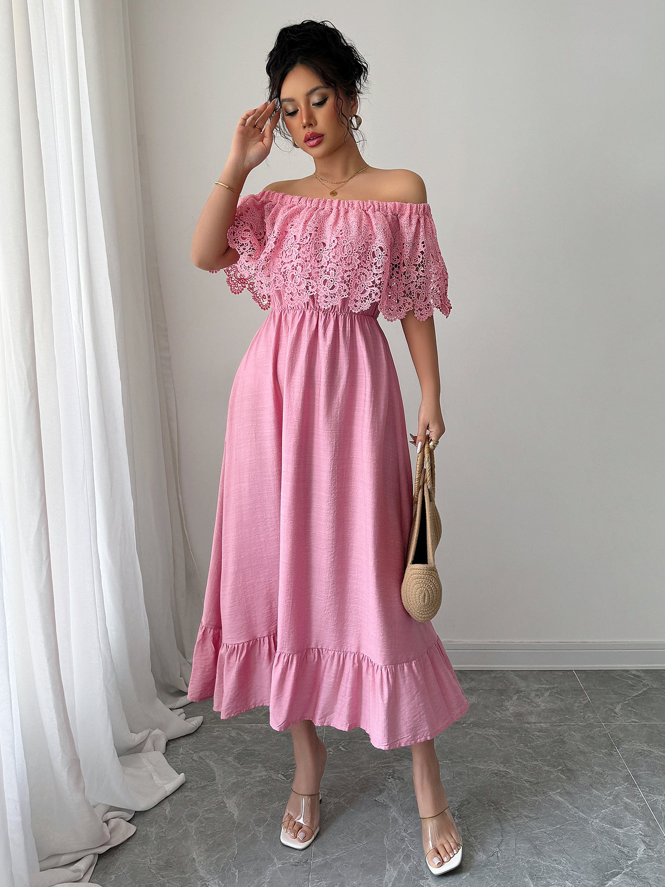 Elegant Off-shoulder Lace A- Line Dress - JEXIE