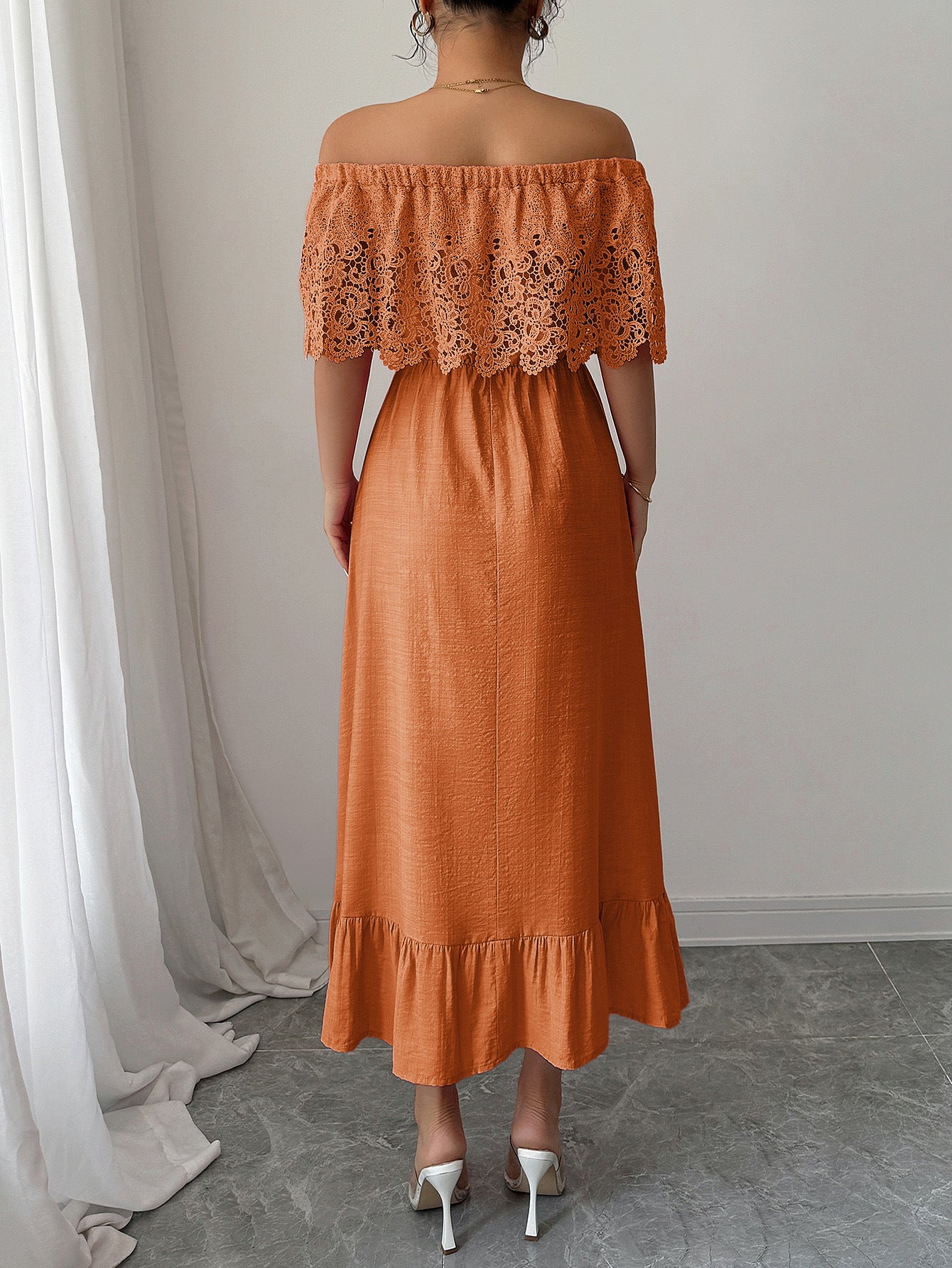 Elegant Off-shoulder Lace A- Line Dress - JEXIE