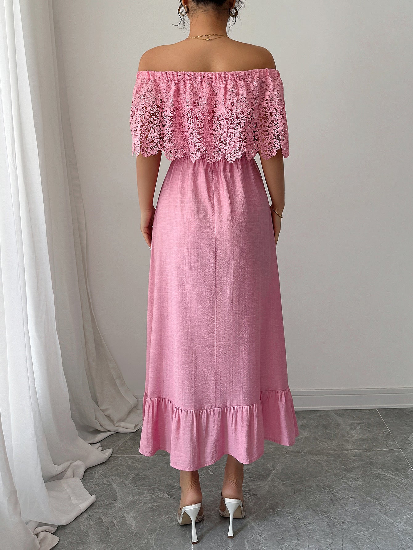 Elegant Off-shoulder Lace A- Line Dress - JEXIE
