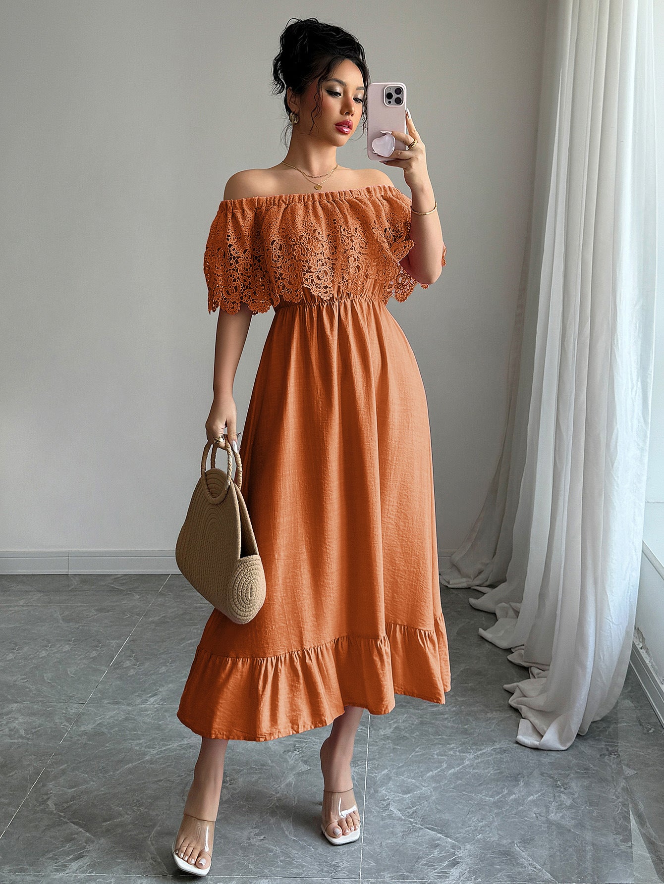 Elegant Off-shoulder Lace A- Line Dress - JEXIE