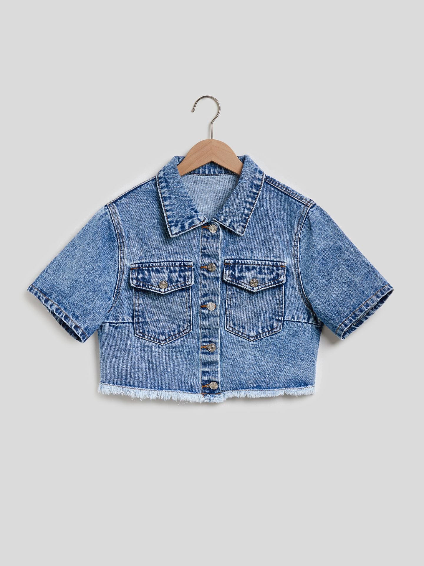 Front Pockets Crop Denim Jacket