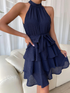 Halter Neckline Sleeveless Ruffle Dress - JEXIE