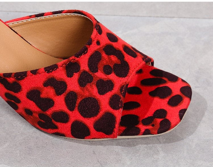 Leopard Prints Chunky Heels Sandals