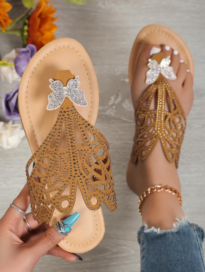 Rhinestone Flat-heeled Slippers Sandals