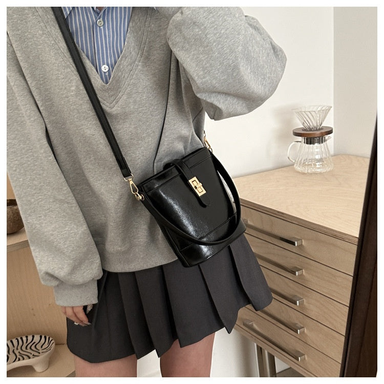 Small Leather Bucket Crossbody Bag - JEXIE