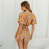 V-Neck Short Sleeve Floral Jumpsuit
