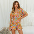 V-Neck Short Sleeve Floral Jumpsuit