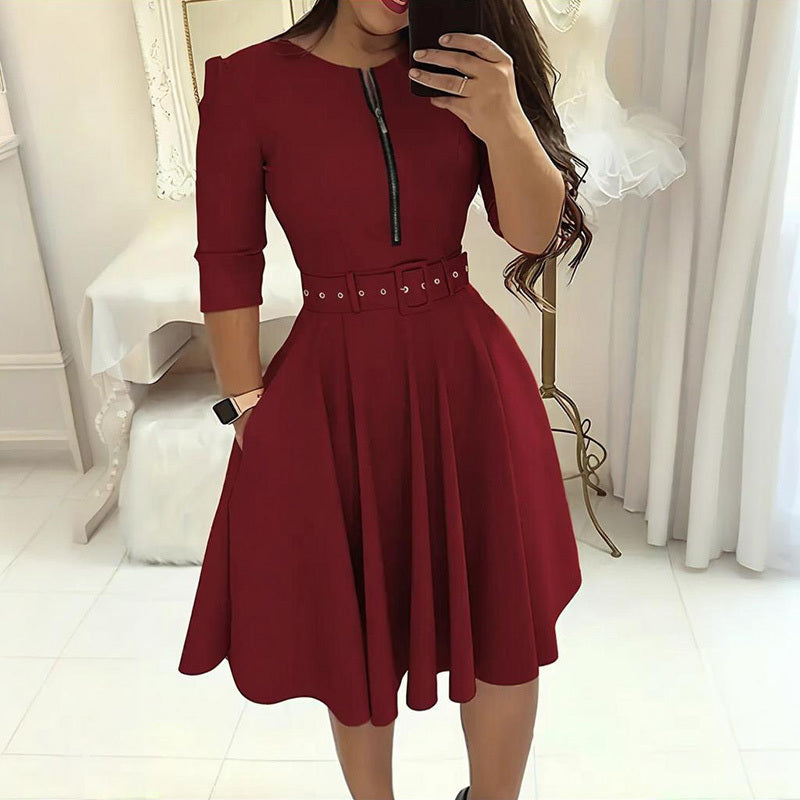 Midi A-Line Shift Belt Dress