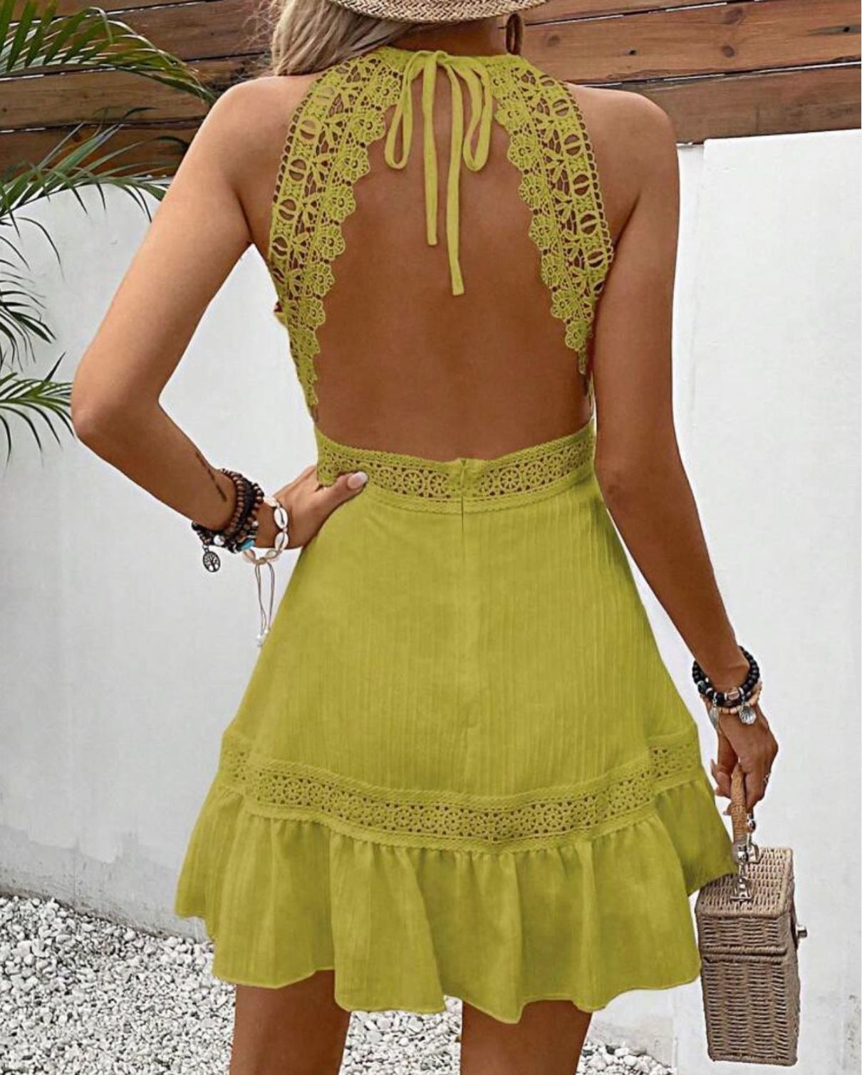 Hollow Lace Neck Tie Dress - JEXIE